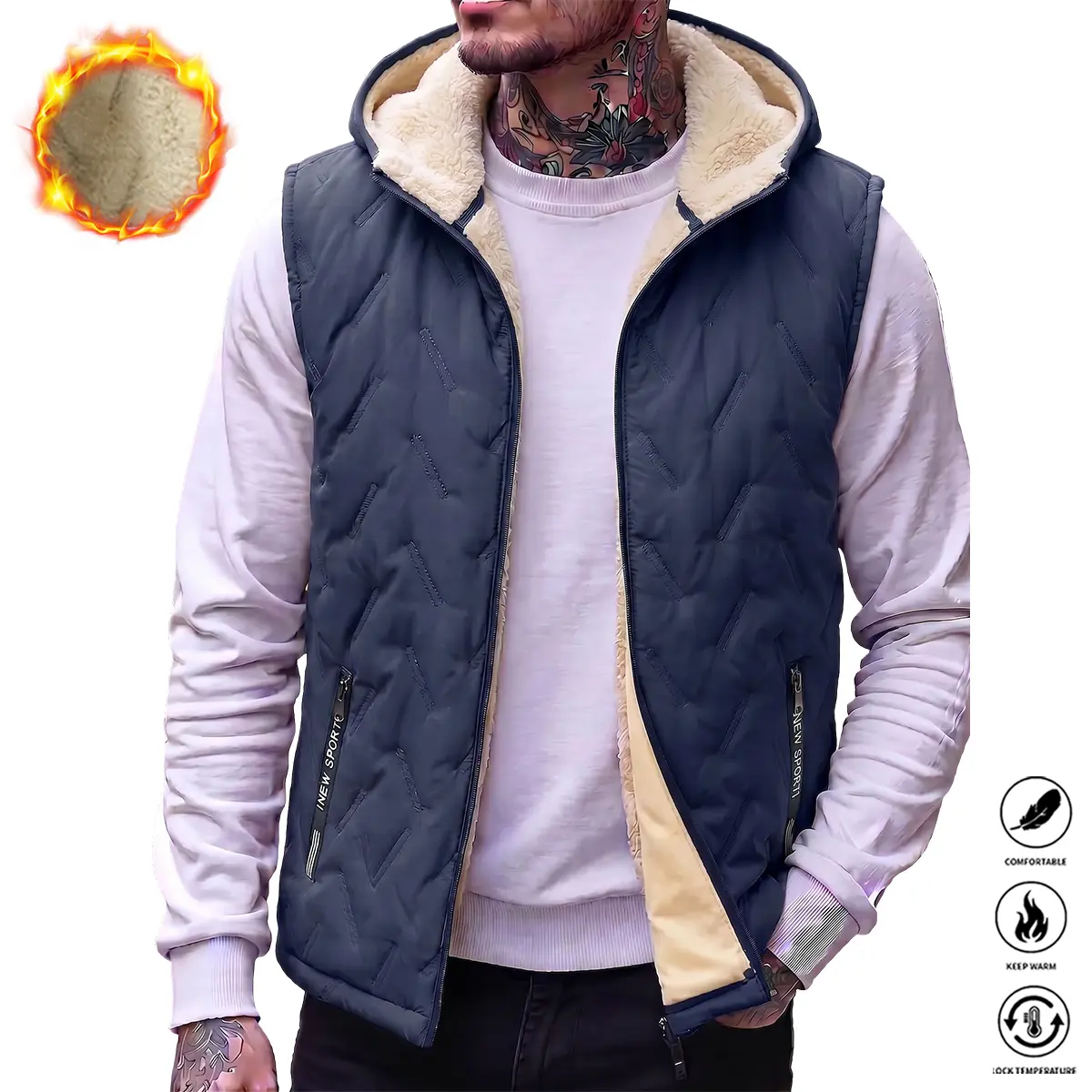 JOGWAVE Men’s Casual Wear Regular Fit Winter Fleece Thick Flannel Vest Jacket with Hood, Warm, Ultrasonic Stitching, Gift for Him