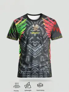 Mexican style men's football jersey and training top in a crew neck design. Quick-drying, pinhole-woven polyester fabric for matches, football, and athleisure wear. Logo print. Sports Top