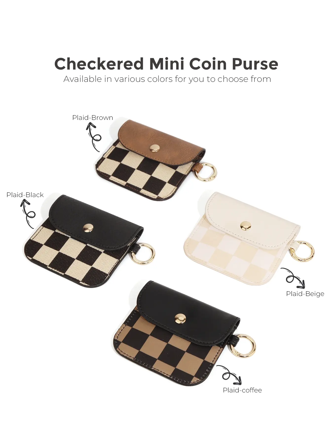 Checkered Small Coin Purse , Mini Earbud Case with Carabiner, Portable Earphone Case Headphone Protective Storage Pouch Bag