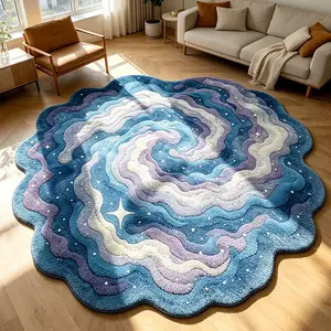 Creative Blue Starry Cloud Pattern Rug, Foldable Easy Care Plush Carpet, Modern Minimalist Style, for Living Room Bedroom Sofa Table Restaurant