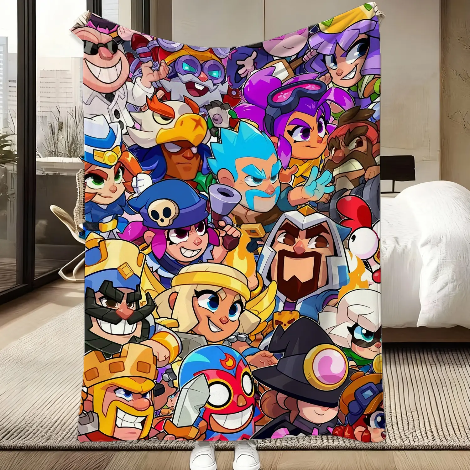 Brawl Stars All Characters Throw Blanket - Colorful Brawlers Collage Print | Ultra Soft Fleece for Mobile Game Fans & Kids' Room Decor!