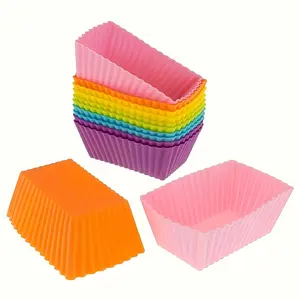 6pcs Large Rectangular Silicone Cupcake Cups, Reusable Non-Stick Easy Release Molds, Versatile for Cupcakes Pudding Baking, Kitchen Utensils
