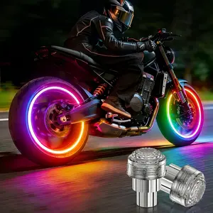 RGB LED Motorcycle Wheel Lights, Universal Neon Tire Valve Cap Glow, Enhanced Night Visibility Safety for Bikes & Cars, Colorful/Ice Blue(2/4 PCS)