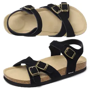 Women's Comfortable Sandals Comfort Footbed Outdoor Adjustable Buckle Cork Footbed Slides For Summer Beach