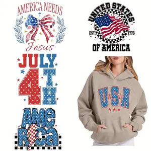 Independence Day Themed American Patriotic July DTF Transfer Sticker, 6 Counts/set Washable Heat Transfer Design, No-Iron Decals for T-shirts, Masks, Jeans, and Backpacks