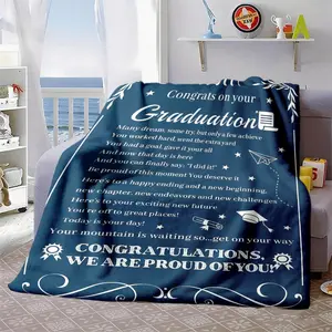 2026 New Graduation Season Flannel Throw Blanket with Inspirational Star Degree Certificate Pattern, Super Soft, 280g Weight, Anti-Pilling, Machine Washable
