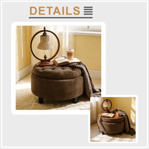 Modern 25 Inch Round Storage Ottoman Coffee Table with Tray & Removable Top, Tufted Upholstered Circle Ottoman for Living Room Bedroom, Dark Grey/Light Grey/Black/Dark Green/Coffee/Camel