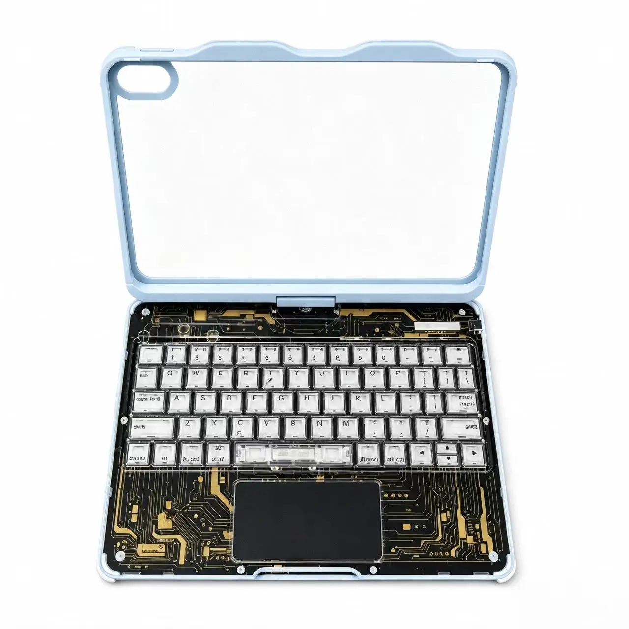 11" Clear Cyber iPad Keyboard Case with Trackpad, 360° Rotating RGB Backlit Wireless Bluetooth Cover, Shockproof Silent Protective Case for iPad Air & Pro 11