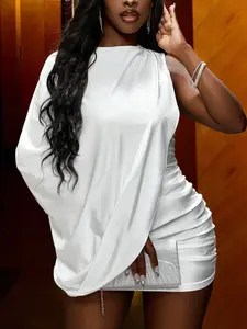 Women’s One Shoulder Cape Style Mini Dress, Elegant Design for Social Occasions