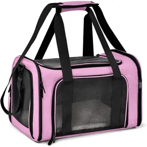 Pet Carrier for Small Medium Cats Dogs Puppies up to 15 Lbs, TSA Airline Approved, Soft Sided, Collapsible Travel - Pink