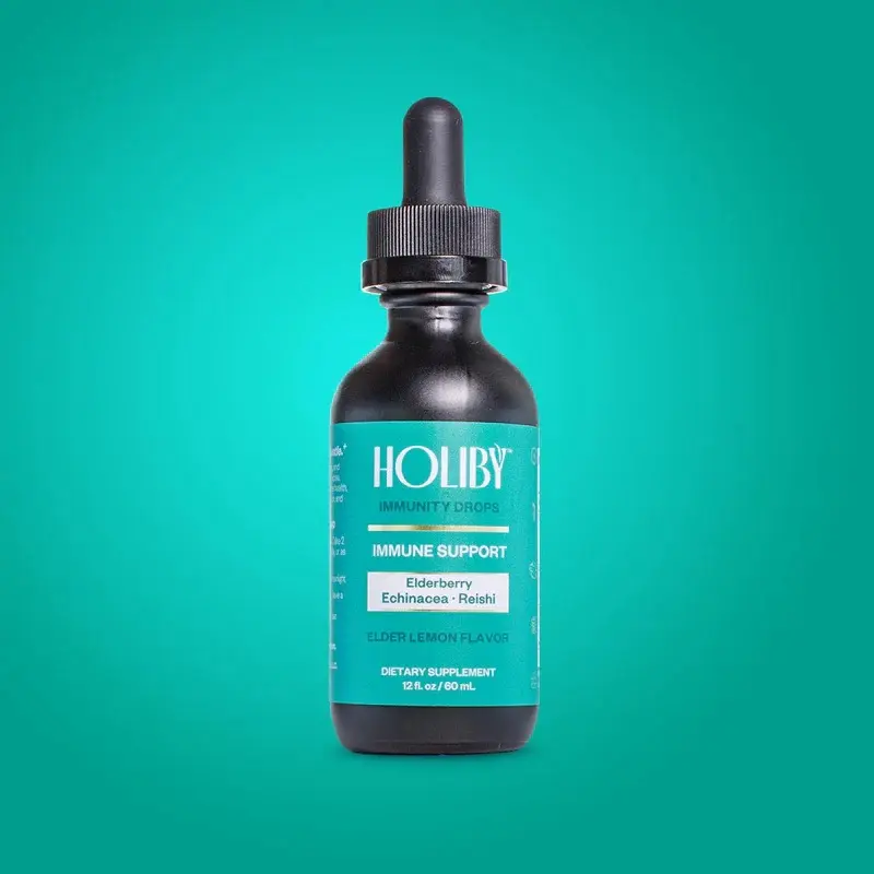 Holiby Organic Immune Booster Tincture - Antioxidant Immune Support Supplement + Vitamin D3, Echinacea & Elderberry Extract - 2 fl. oz./60ml, 30-Day Supply