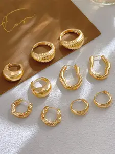 5pairs Metallic Fashionable French & Western Style Minimalist Alloy Hoop Earrings Women's Earring Set Hoop Earring Sets