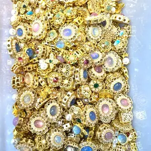 Southern Pearl Beauty 4 Hole Metal Alloy Beads Mix - Lot of 10 Stunning Charms, Mixed in Various Colors with some Natural Crystal Rose Quartz, and Durable Glass