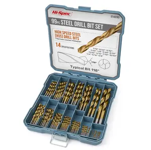 Hi-Spec Tools Drill Bit Set 99pc SAE HSS Steel for Drill Drivers - 1/16 to 3/8" Drill Bits for Metal, Plastics, Wood, Drywall - Complete Drill Bits Sets with Storage Holder Case