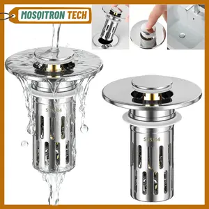 2026 Latest Version 2 Counts Bathroom Sink Stopper Hair Catcher, Universal Pop Up Sink Drain Filter with Removable Stainless Steel Filter Basket, Bathroom Sink Drain Strainer