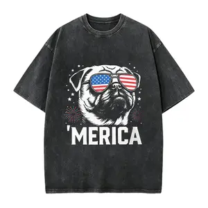 Patriotic Pug Merica Shirt | Graphic Tee Cotton Tshirt | 4th of July Gift for Dog Lover