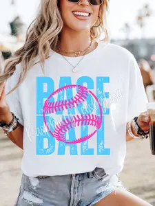 Distressed Baseball Shirt, Neon Pink Blue Sports T-Shirt, Retro Game Day Graphic Tee, Cute Softball Mom Outfit, Vintage Summer Gift, Women