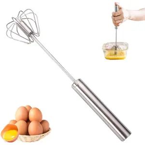 2025 Upgraded 10-in Stainless Steel Semi-Automatic Hand Push Whisk, Sturdy Utensils for Kitchen, Egg Beater for Baking and Cooking Mixing Stirring