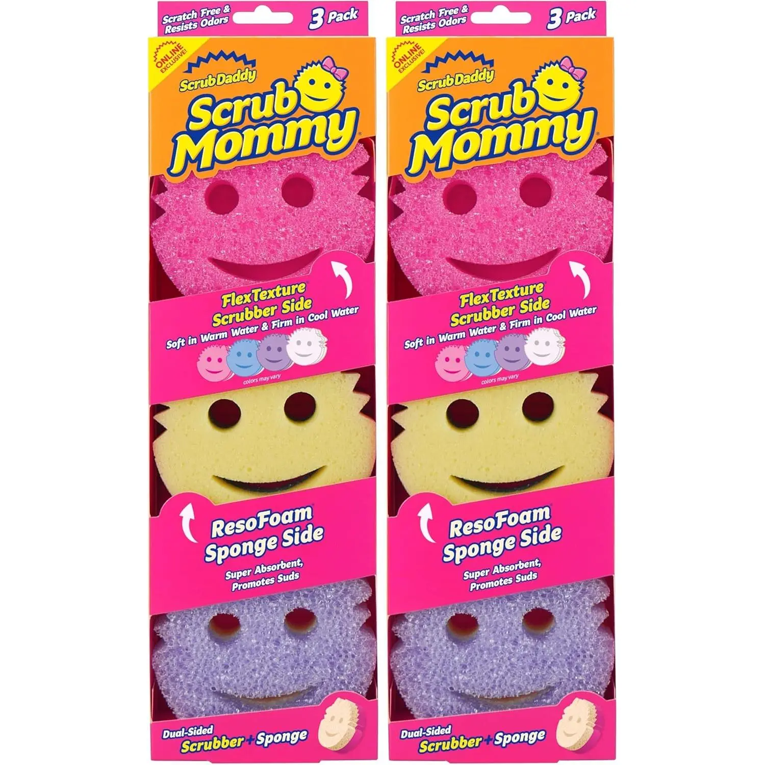 Scrub Daddy Scrub Mommy Stainless Double-Sided Sponges - Durable, Non-Scratch Dish Scrubber, Kitchen & Bathroom Safe - Online Exclusive (3 Count, Pack of 2)