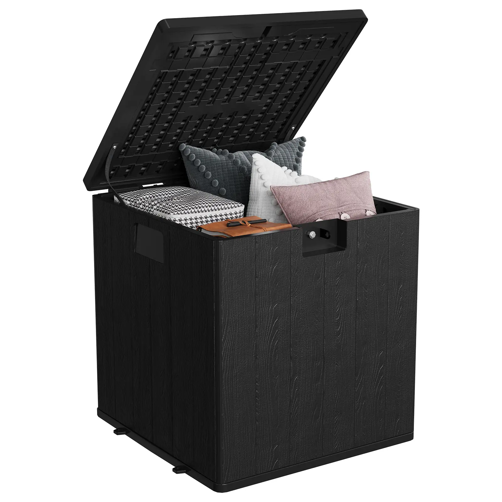 80 Gallon Resin Deck Box, Waterproof Outdoor Storage Box with Lockable Lid & UV Resistant, Patio Furniture Cushion Storage Container for Garden, Backyard, Poolside (Black/Brown)