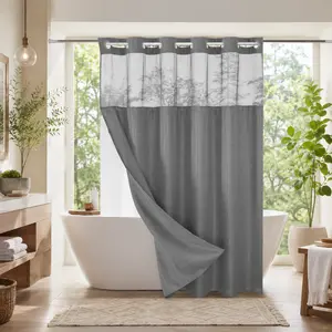 【DealsForYouDays】Double Layer Waffle-Pattern Shower Curtain - No Hook Snap-in Liner, Fabric Waterproof Inner & Washable White Outer Cloth, Modern Bathroom Accessory for Home/Hotel/Salon/Dorm, 72x75 Inch