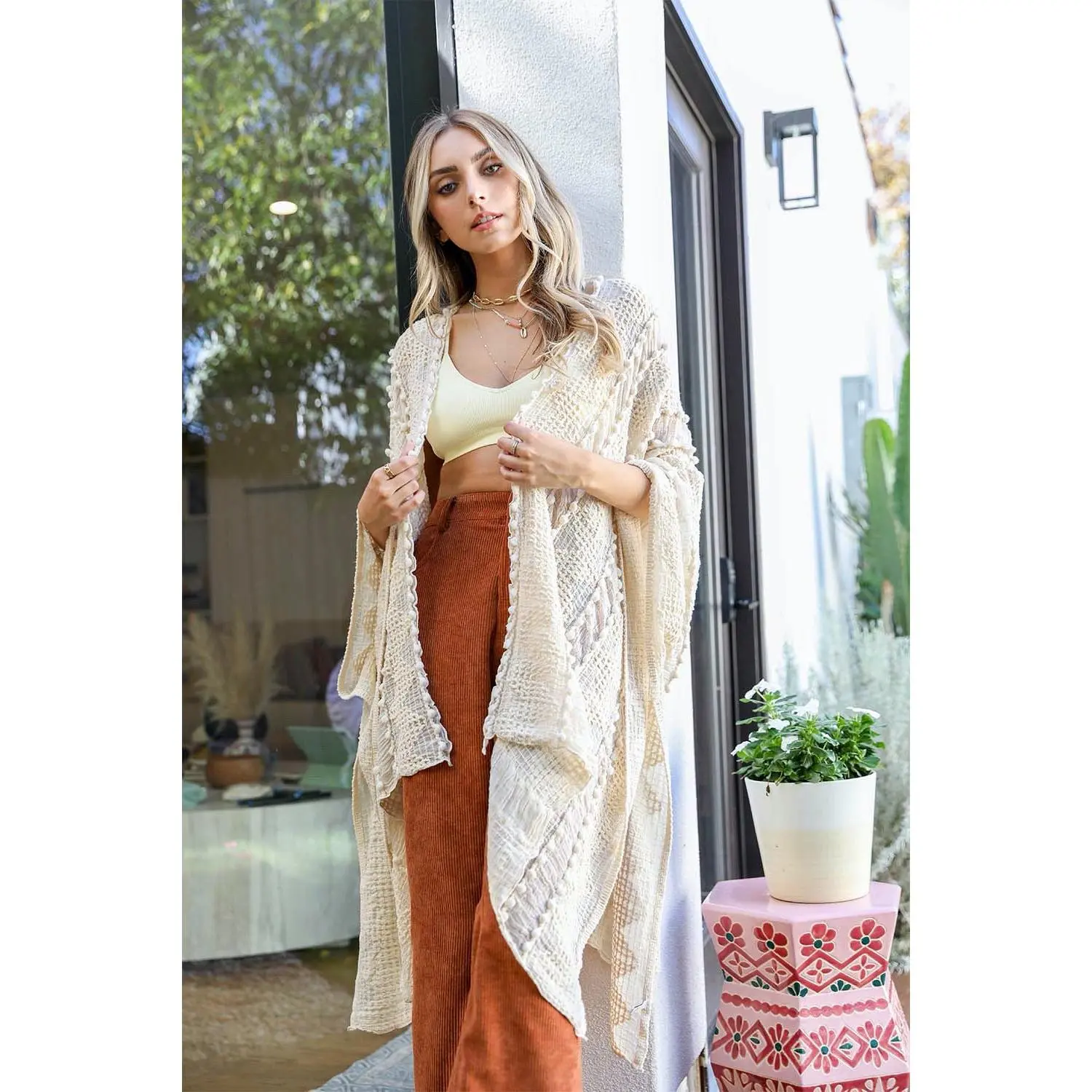 Soft Embroidered Zig Zag Kimono for Women | Boho Chic Long Sleeve Open Front Summer Kimono Cardigan | Lightweight Ethnic Print Cover Up | Trendy Oversized Beach & Casual Layering Outerwear | Fashion Kimono Jacket