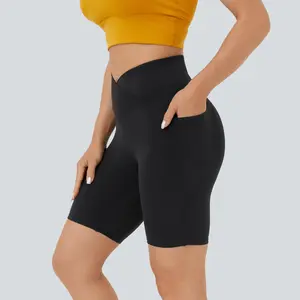 Halara Softlyzero High Waisted Crossover Side Pocket Yoga Biker Shorts 7"-UPF50+