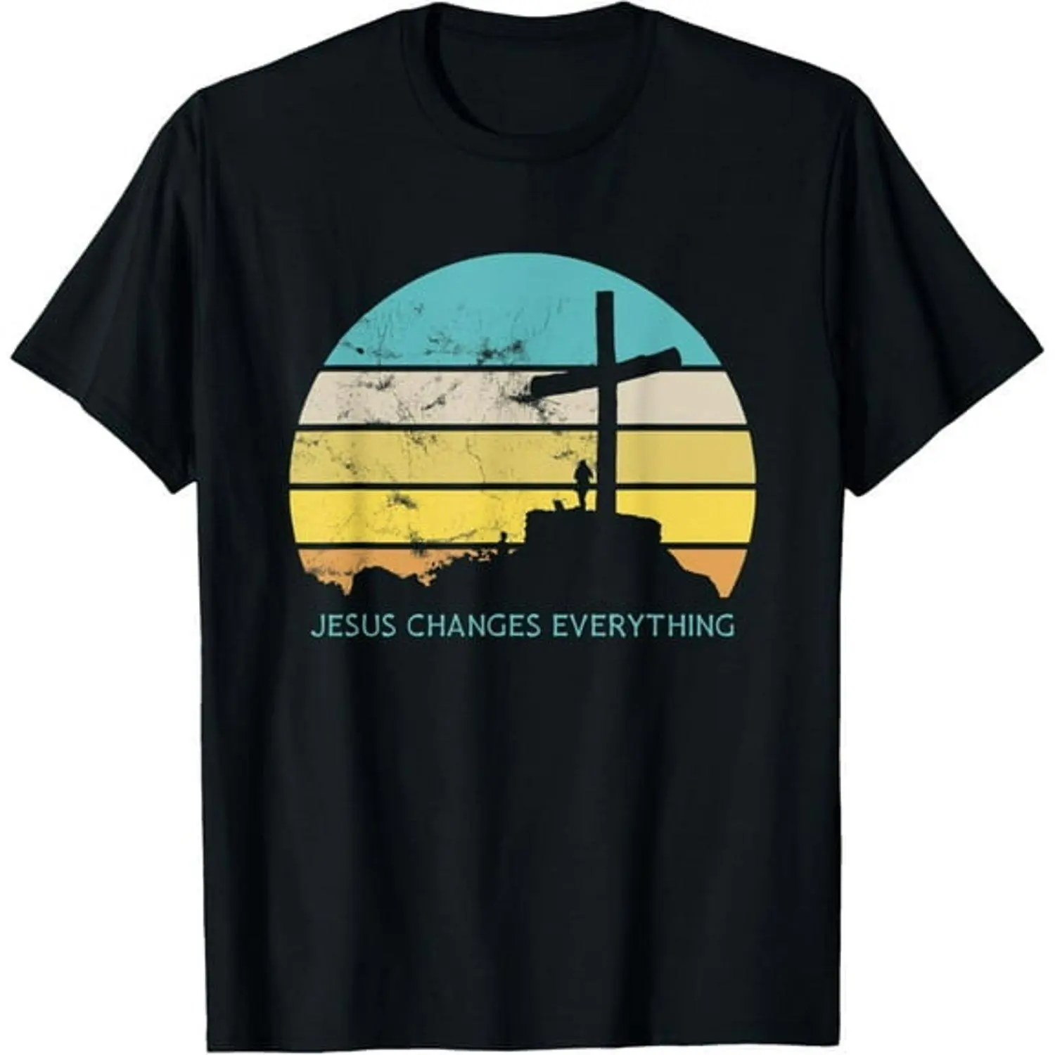 Jesus Changes Everything Christian Worship Retro Vintage 70s T Shirt Graphic Tee Religious Faith Inspirational Churchwear Style Unisex Casual