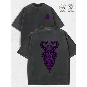 Washed T-shirt Surtr Viking Shirt, Norse Fire Giant T-Shirt, Runic God of Chaos Tee, Double-Sided Nordic Warrior Gift