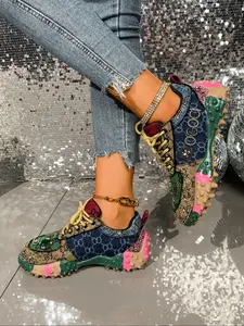 New Thick Sole Dad Shoes for Women, Rhinestone Sequins Height Increasing Platform Sneakers, Casual Sporty Streetwear Shoes