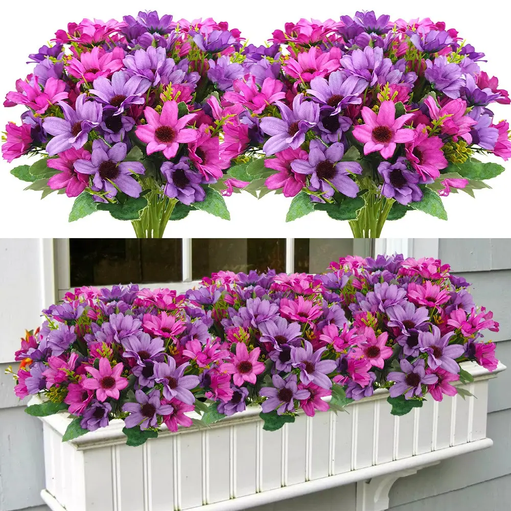 5pcs Artificial Wildflowers, UV Resistant Fake Daisy Silk Flowers, Artificial Flower Set, Artificial Bouquets, Decorative Flowers, Outdoor Garden Decoration, Realistic Faux Floral Arrangement, Flower Arrangements
