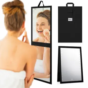 BRUUN Foldable Mirror with Dimmable LED Light for Luminous View – A (13.6 x 43.5 Inches) Black Hangable Backstage Mirror with Touch Control Power Button for Dancers and Artists at Home, Spa or Event