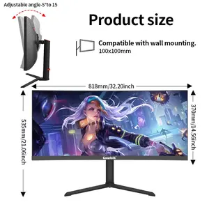 Gawfolk 34" UWQHD Gaming Monitor – 165Hz, 3440x1440, 21:9, 3800R Curved, Built-in Speakers, Giant Screen