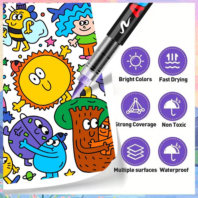 12/24/36/48 -Colors Acrylic Marker Pens - New Arrival! Multiple Colors For Choice, Office & Painting Supplies, High - End Set With Exquisite Packaging, Suitable For Gifting, For Professional Art Painting, Soft Brush Tip Art Marker Pens