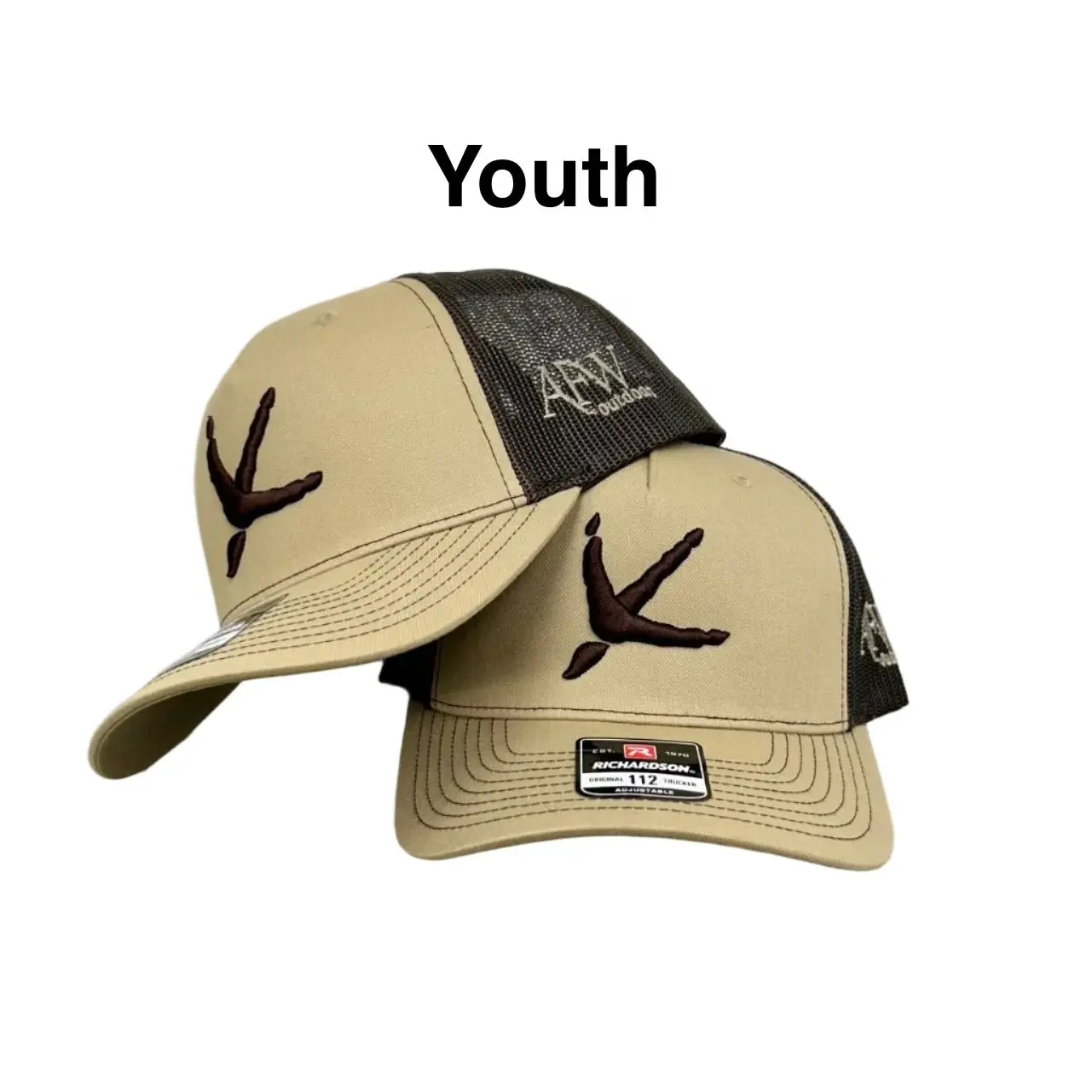 American Flyway Waterfowl Youth 112Y Turkey Tracks Trucker Hat - Structured Cotton Blend Cap with Breathable Mesh Back and Adjustable Snapback, Adjustable Hat