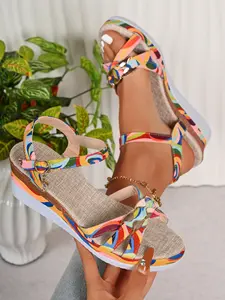 Women's Fashion Wedge Fish Mouth Sandals Summer New Thick Sole Toe Exposed Candy Color Shoes, PU Upper PVC Sole Medium Width Less Than Ankle