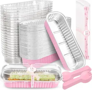 50 PACK Mini Cake Pans with  and Spoons,Rectangular  Foil Bread Pan,Mini Loaf Pans and  Containers with (,6.8oz)