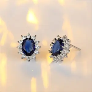 Elliptical Zircon Earrings Are Luxurious, Elegant, Charming, Inlaid with Color Blocked Synthetic Zircon Earrings for Women Attending Banquets, Graduation Gifts, and Accessories