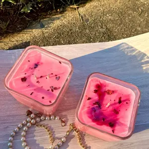 Candleogy Organic Handmade Rose Petal Double Wick Candle - 12oz - NonToxic - Long Lasting - Decor, Ornaments Freshener Decoration