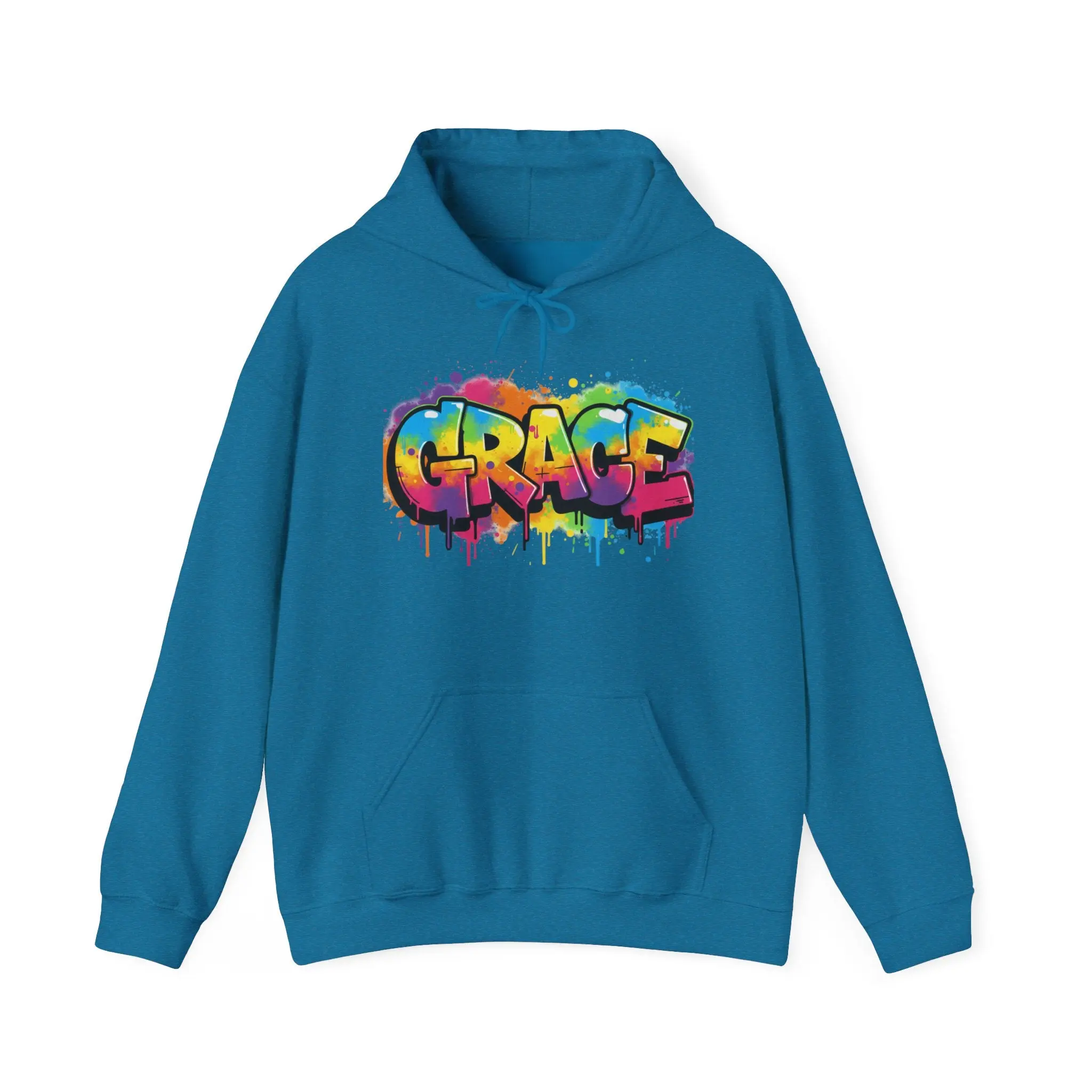 Graffiti 'GRACE' Hoodie | Rainbow Drip Street Art Sweatshirt