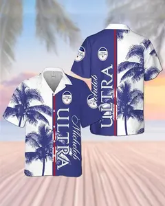 Michel0b Ultra Men's Drinking Hawaiian Shirts, Beer Fan Lover Gift, Palm Tree Print Summer Beach Vacation Shirt