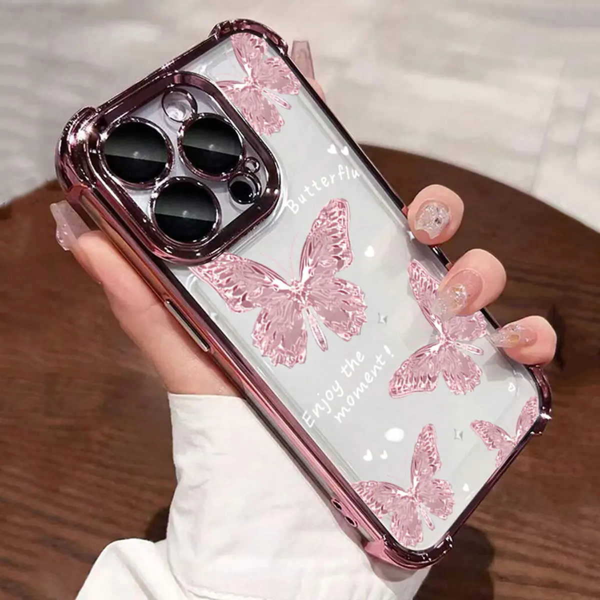 High-end trendy fashion pink butterfly airbag anti-drop electroplated phone case,for iPhone 17 Pro Max Phone Case 17 Air 16 E 15 Plus 14 13 12 11 X XS XR, Samsung Galaxy S22 S23 S24 S25 ULTRA FE Plus EDGE