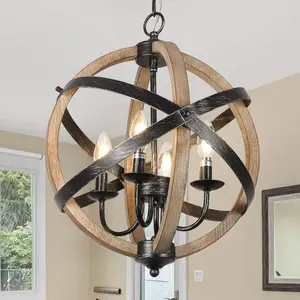 Hardware Farmhouse Chandelier Light Fixtures?4-Light Dining Room Light Fixtures Height Adjustable?Rustic Wood Light Fixtures Ceiling Hanging for Kitchen, Living Room, Hallway, Bedroom, Foyer Entryway