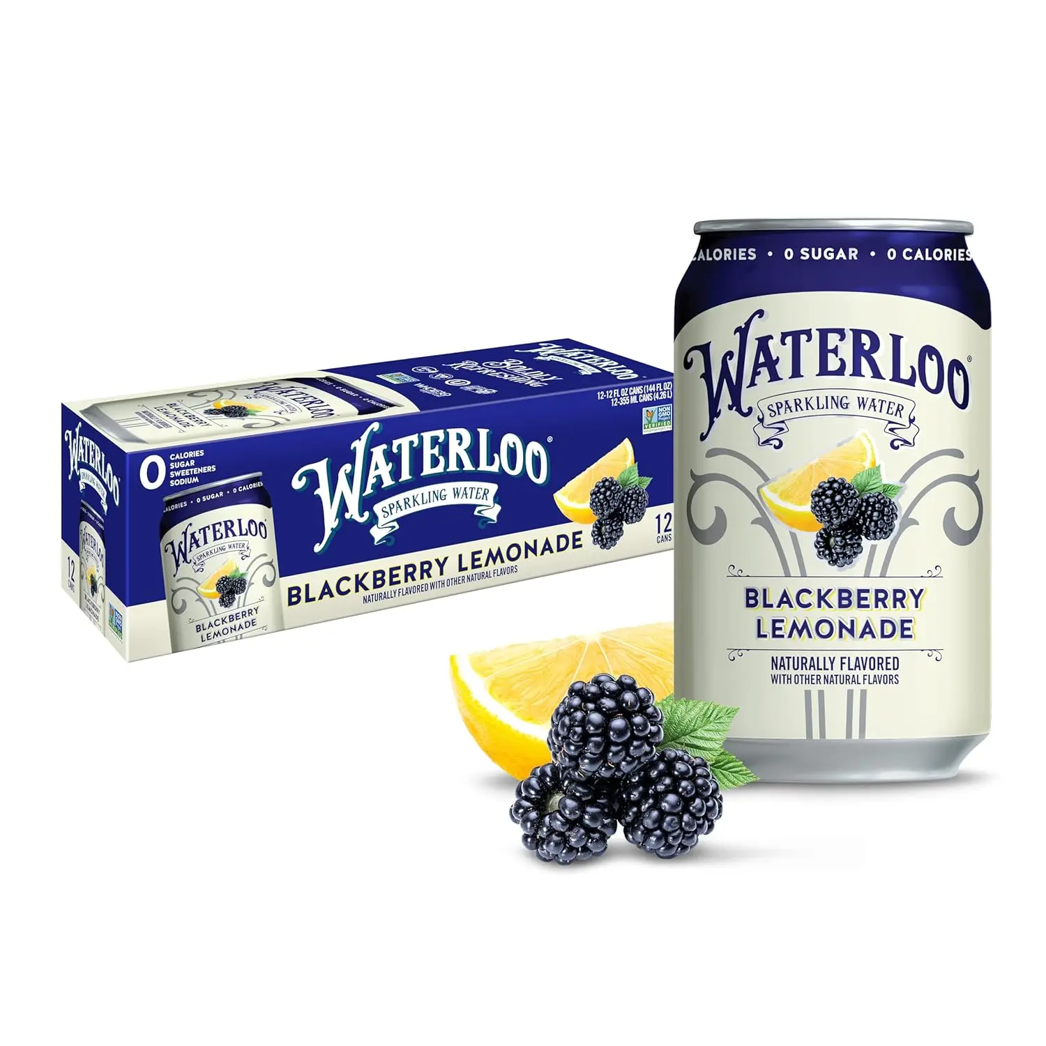 Sparkling Water, Blackberry Lemonade Naturally Flavored, 12 Fl Oz Cans (Pack of 12) – Zero Calories and Zero Sugar or Sweeteners