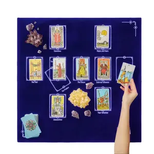 Wicca Altar Cover for Tarot Divination, Table Cloth for Reading with Embroidered Celtic Cross(Blue)