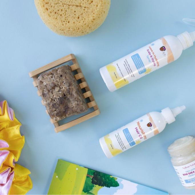 NyRose Naturals Complete Dry Hair & Scalp Solution - Natural Leave-In Hydrating Spray, Nourishing Hair Oil, & African Black Soap Bar for Cradle Cap & Post Partum Hair Loss