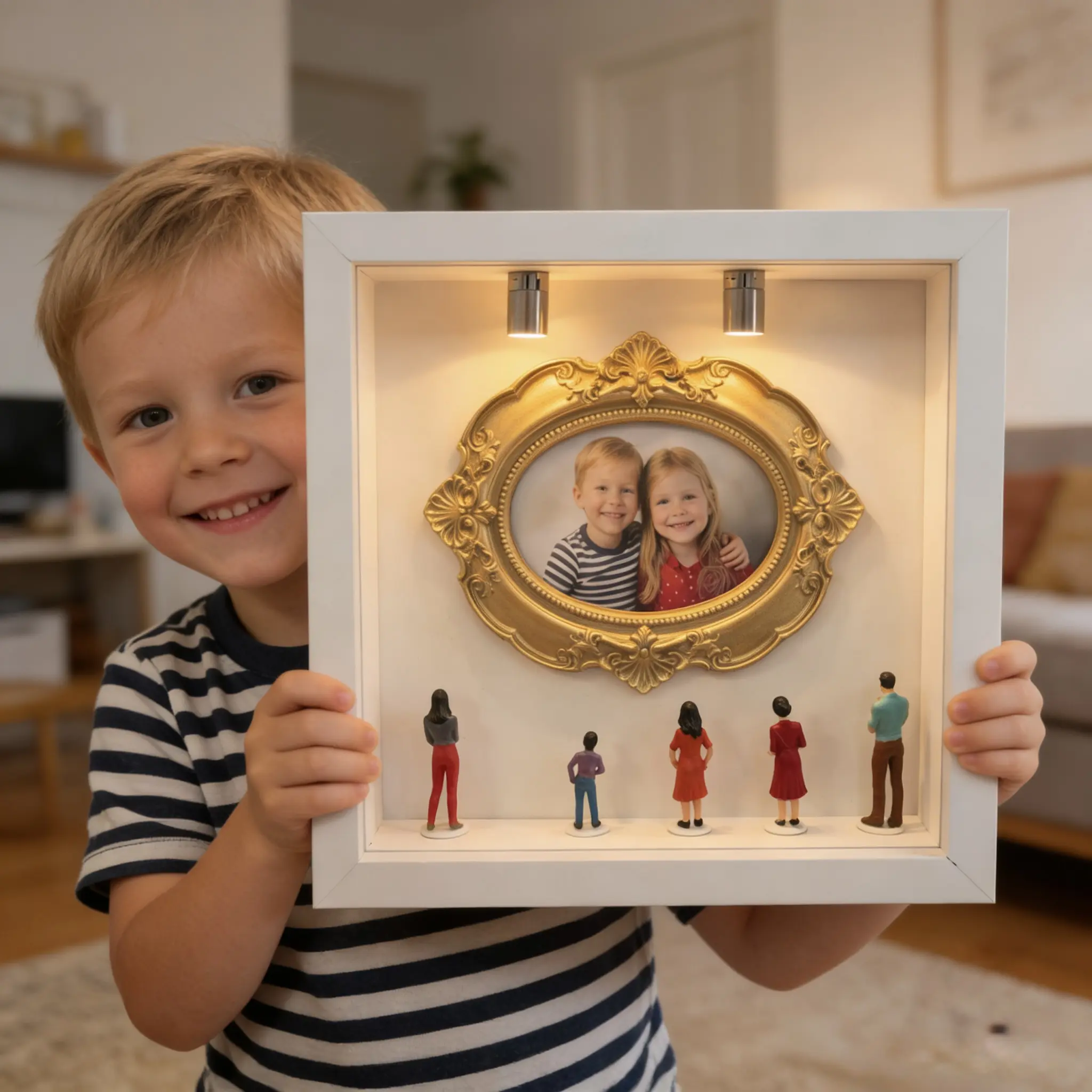 DIY Museum Photo Frame(6.7*6.7*1.58inch),DIY Picture frame with 1*Mini Frames & 5* Figures,Mini LED lights - The Ultimate Personalized Gift for Kids ,Pets(Photo Size2*2inch)