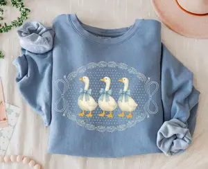 [SALE UP TO 50%] - Vintage Country Geese s Sweatshirt & Tshirt Blue 1980s Kitchen Farmhouse Crewneck Silly Goose Lover Tshirt Retro Mama Cottagecore