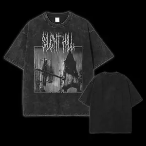 Holafish Silent Hill 2 T-Shirt, Unisex Pyramid Head Konami Metal Horror Video Game Tee, Acid Washed Lightweight Cotton T-Shirt, mens clothing Menswear Top