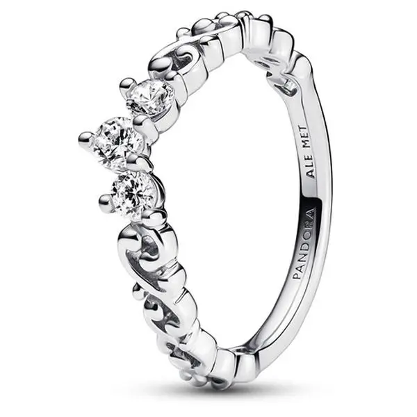 PANDORA Regal Swirl Tiara Silver Ring for Female Adults, Aristocratic Style Jewelry Accessory with Stones, 192232C01-54, One Size